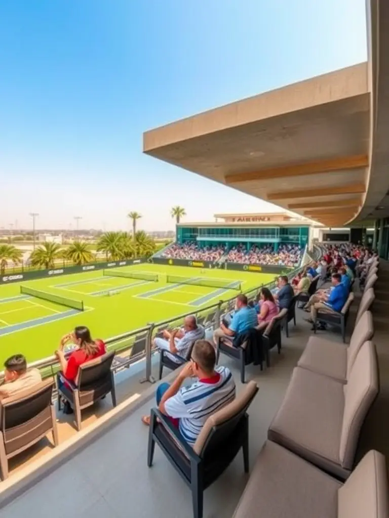 A shaded seating area next to the tennis courts at TENNIS CLUB DE NERONDES OUROUER, offering a comfortable space for spectators and players to relax and enjoy the matches.