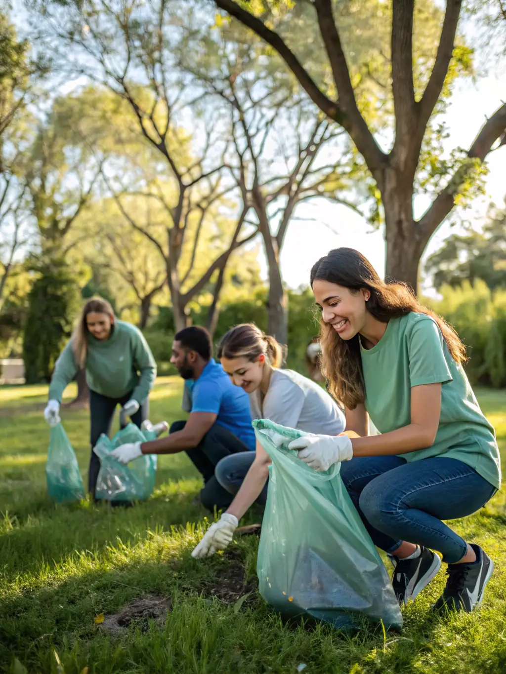 Volunteers from the TENNIS CLUB DE NERONDES OUROUER assisting with a local community cleanup event, wearing club-branded shirts and working alongside residents.